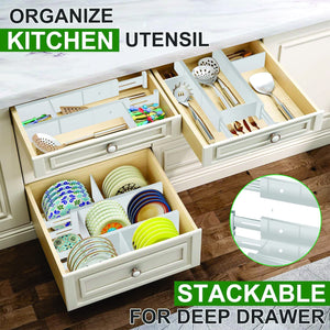 Bamboo Kitchen Drawer Dividers 16.75-21.5in (White)